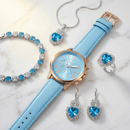 Aurora Blue Luxury Jewelry & Watch Set - ZM